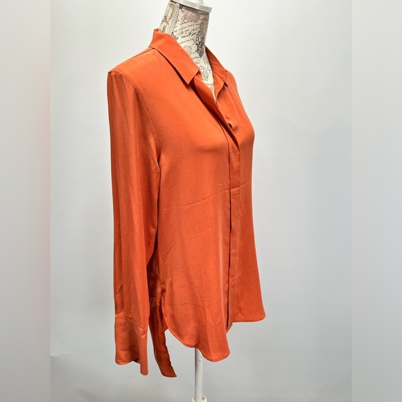 REISS Orange EDEN 💯 Silk long‎ sleeve button down shirt size 4 - Picture 11 of 16